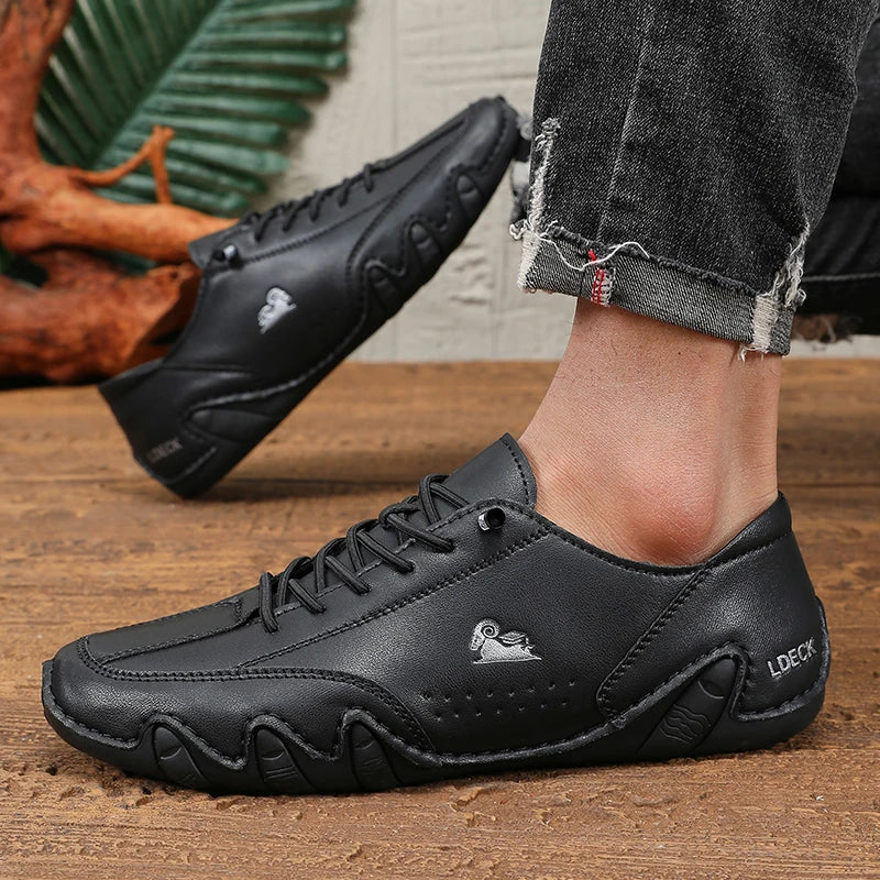 Classic Loafers Trendy Durable Artificial Leather Waterproof Anti Slip Casual Shoes for Outdoor Walking Men’s Motorcycle Boots